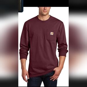 Carhartt K126 Men's L/S Heavyweight Pocket T-Shirt - Port Red Maroon Mens XL